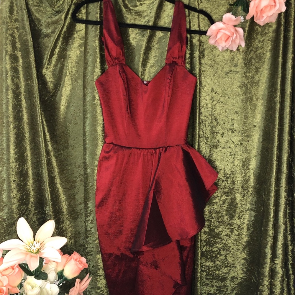 Pinup Girl Clothing Bali Hai Red Taffeta Sarong Wiggle Dress